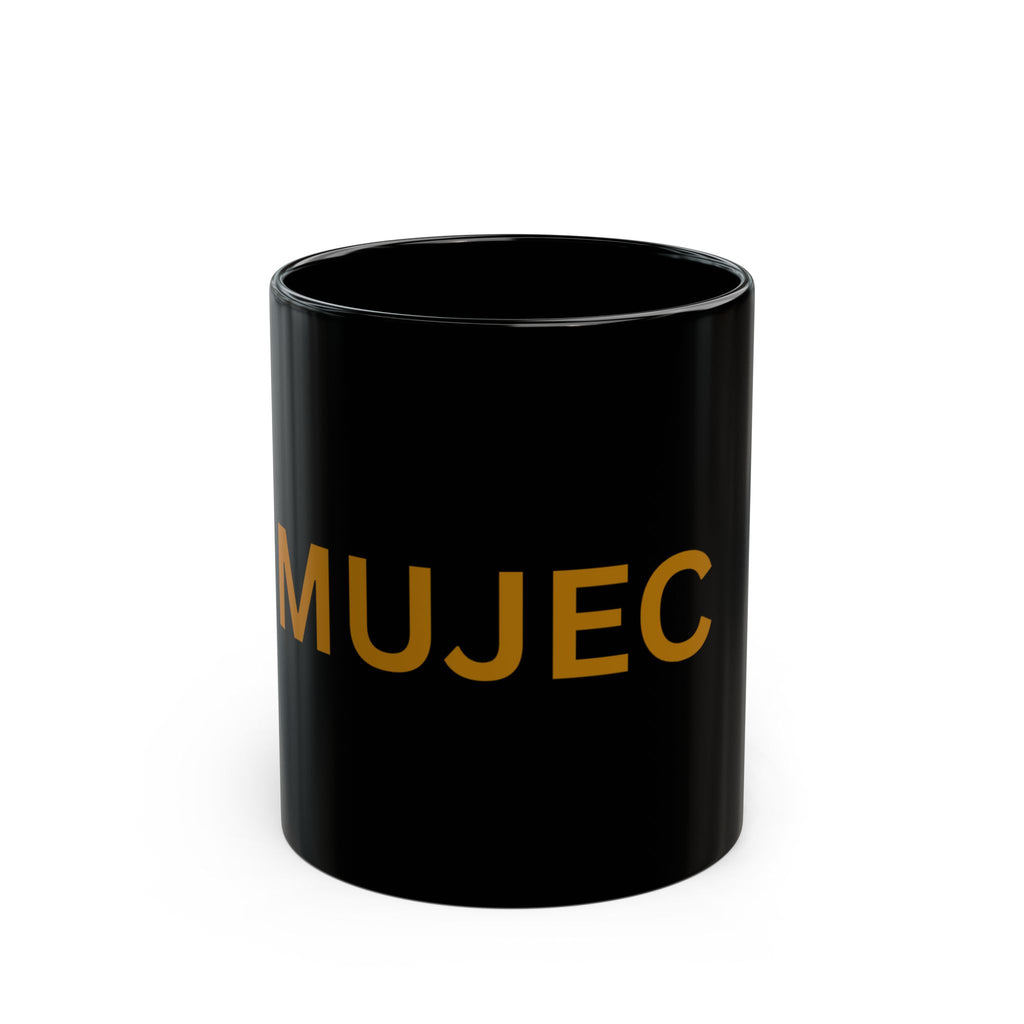 Black Ceramic Mug — Bold Gold "MUJEC" Logo (11oz, 15oz)