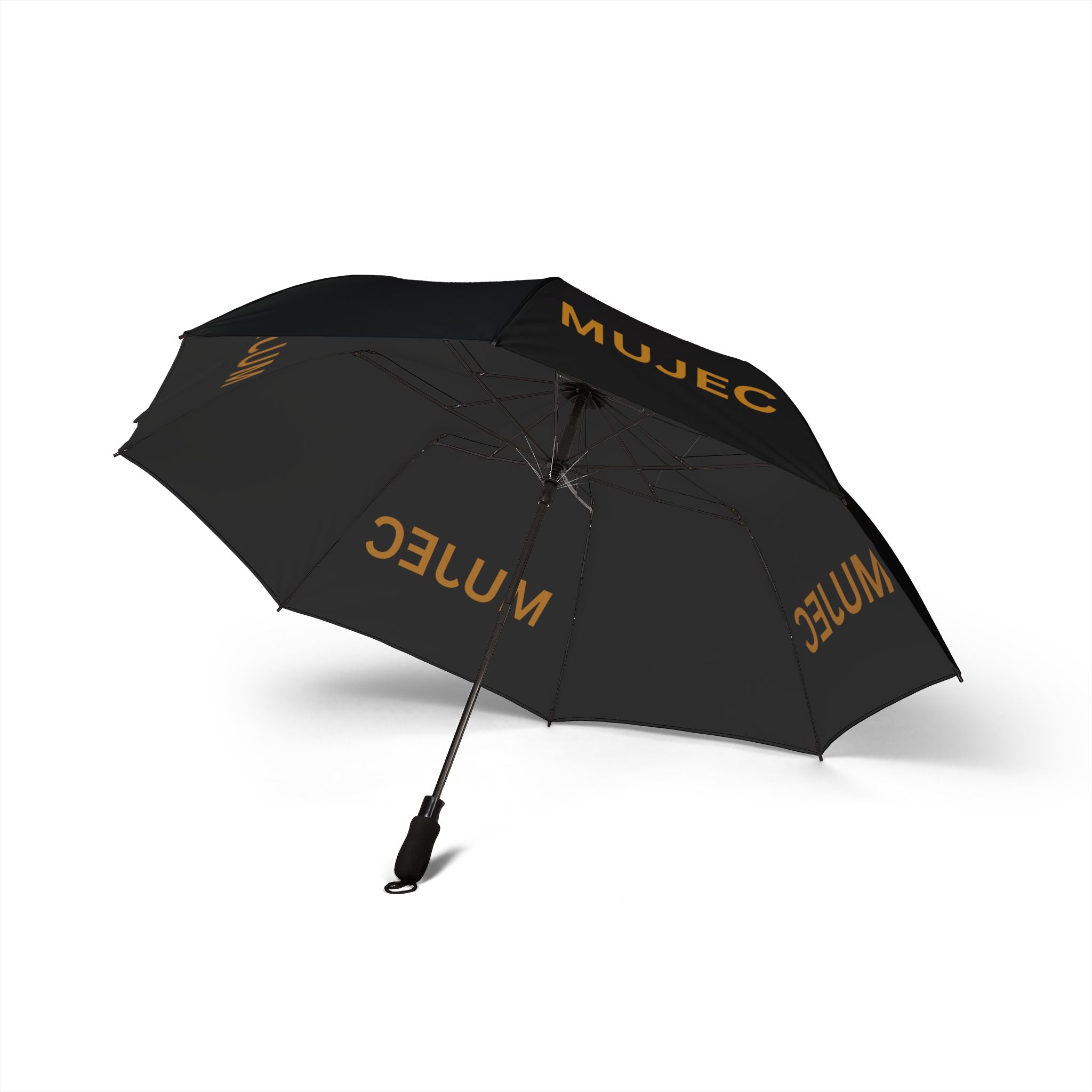 Foldable Umbrella — Black Semi‑Automatic Umbrella with MUJEC Logo