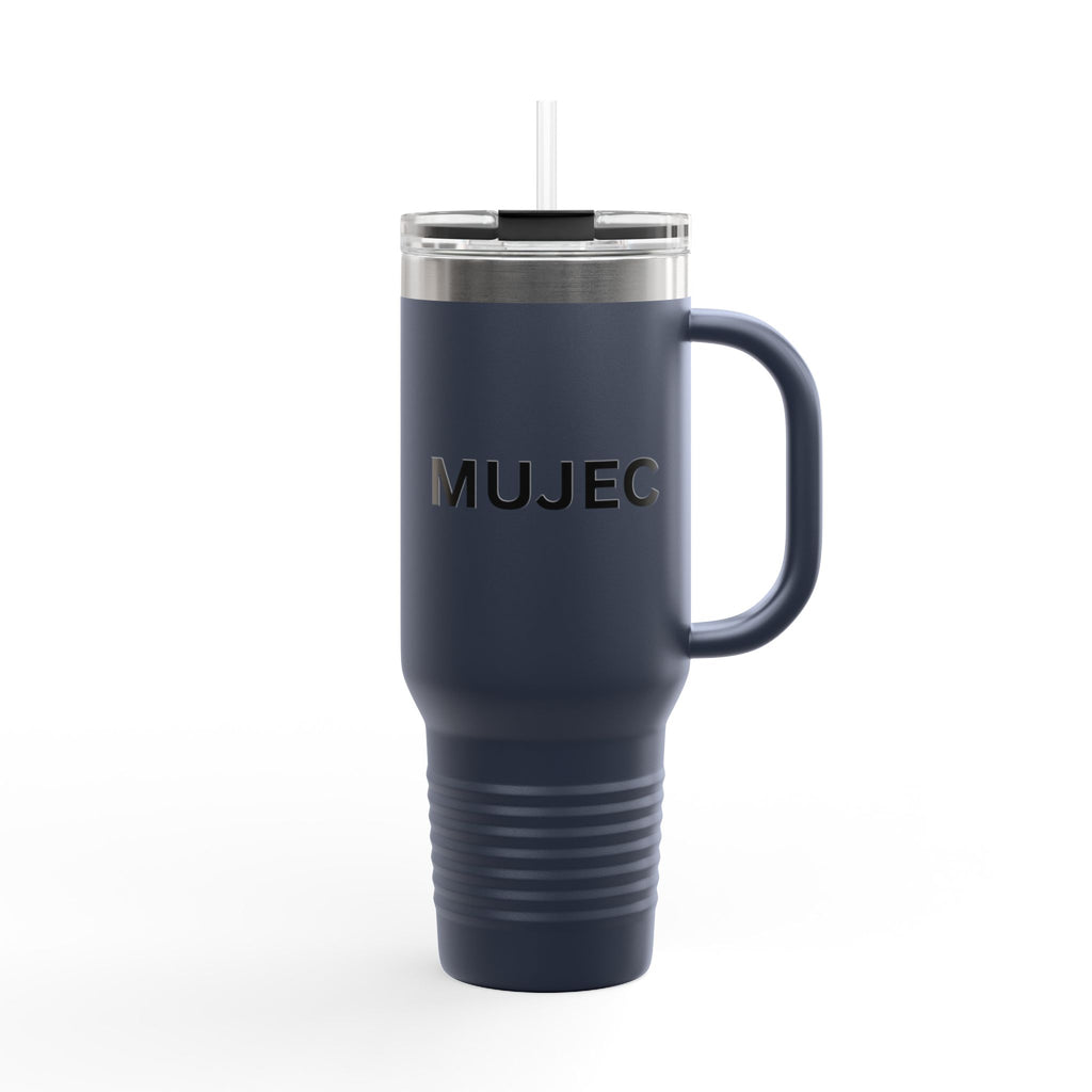 40oz Insulated Travel Mug — White Stainless Tumbler with Gold MUJEC Logo