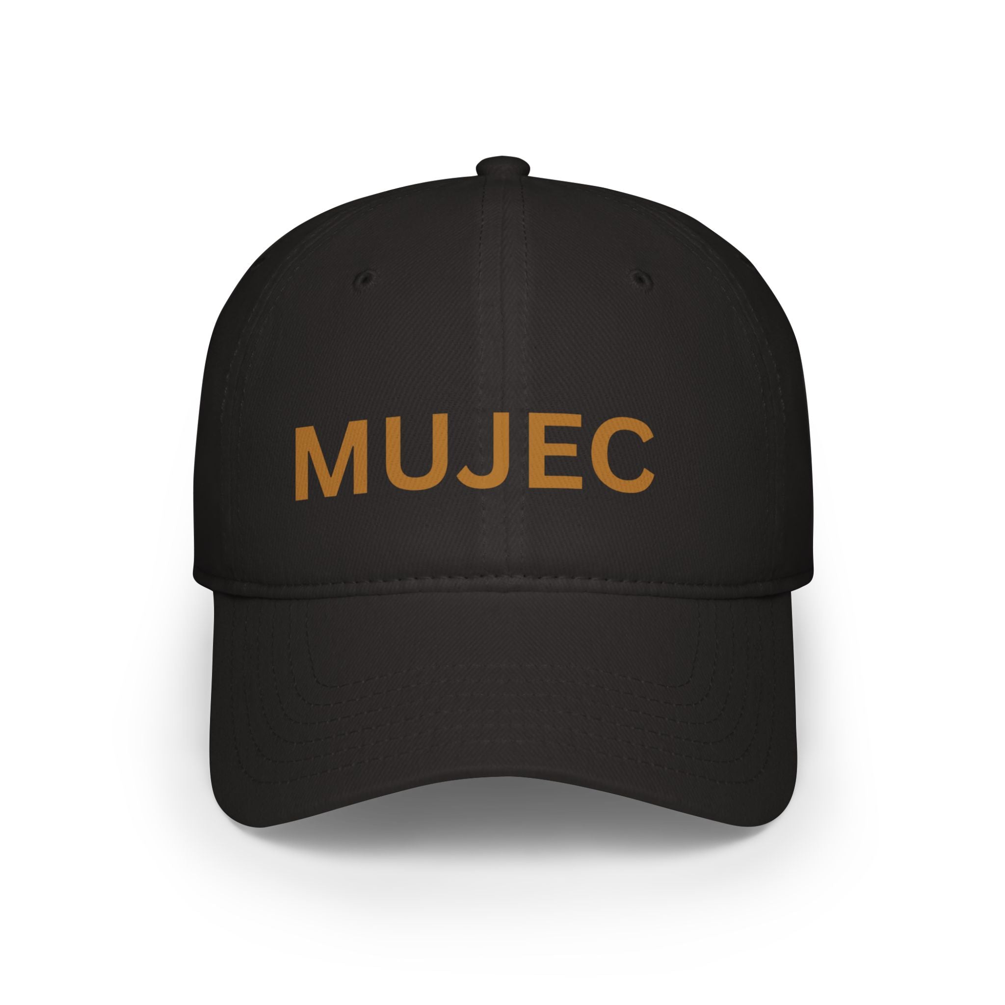Baseball Cap — MUJEC Embroidered Low-Profile Dad Hat (Black with Gold Lettering)