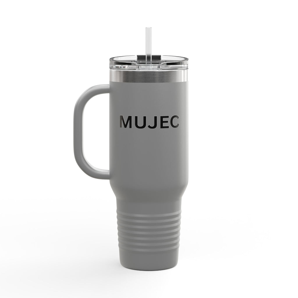 40oz Insulated Travel Mug — White Stainless Tumbler with Gold MUJEC Logo