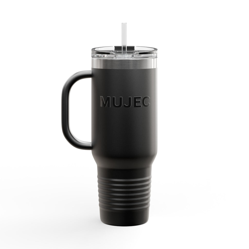 40oz Insulated Travel Mug — White Stainless Tumbler with Gold MUJEC Logo