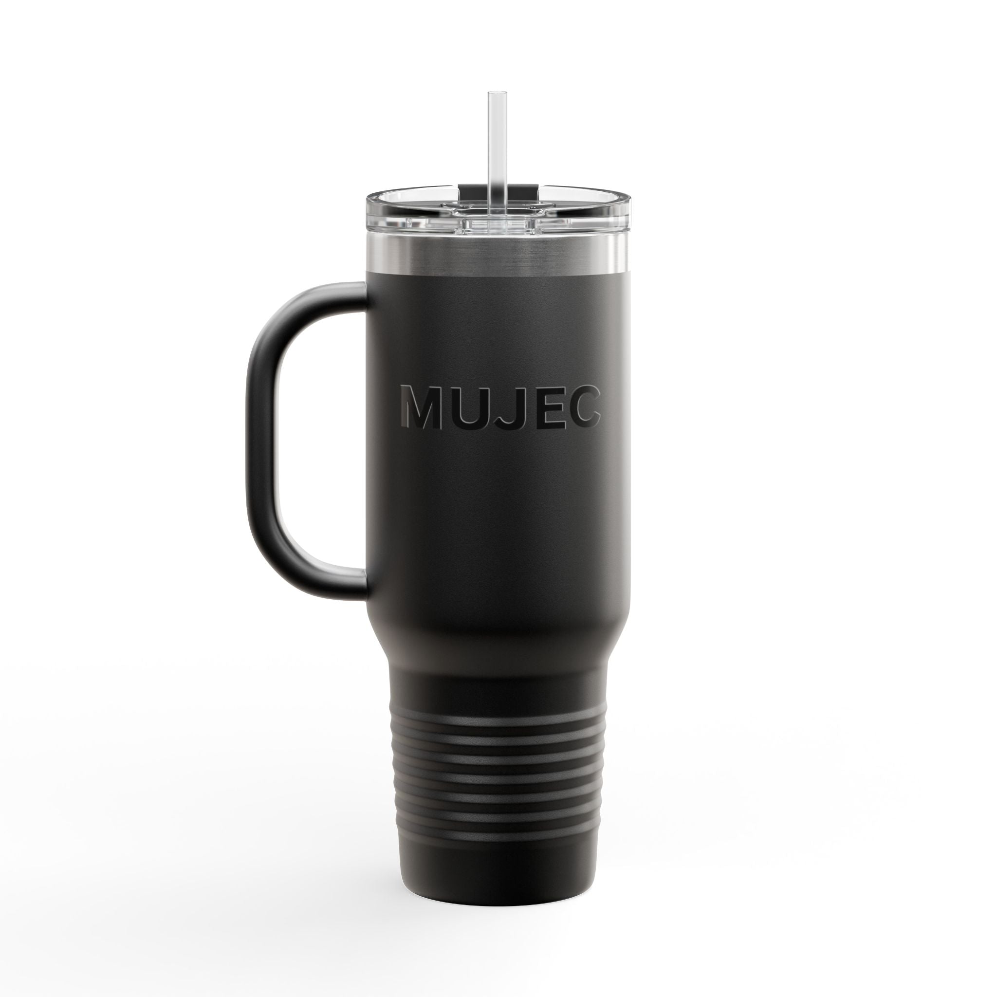 40oz Insulated Travel Mug — White Stainless Tumbler with Gold MUJEC Logo