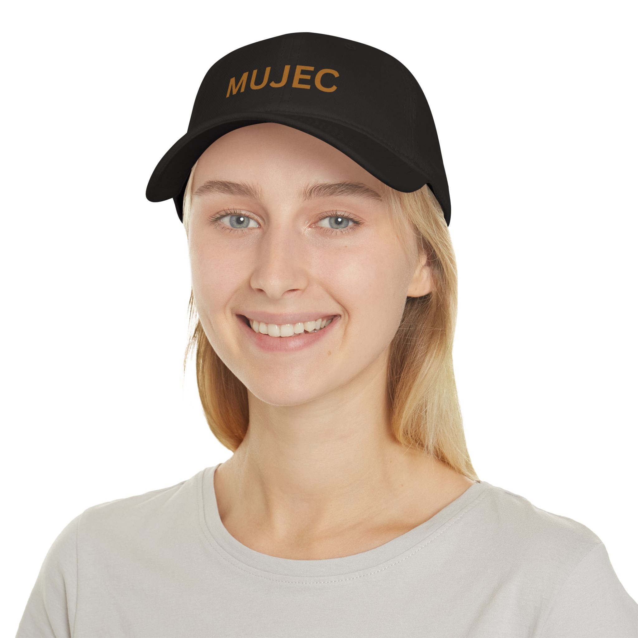 Baseball Cap — MUJEC Embroidered Low-Profile Dad Hat (Black with Gold Lettering)