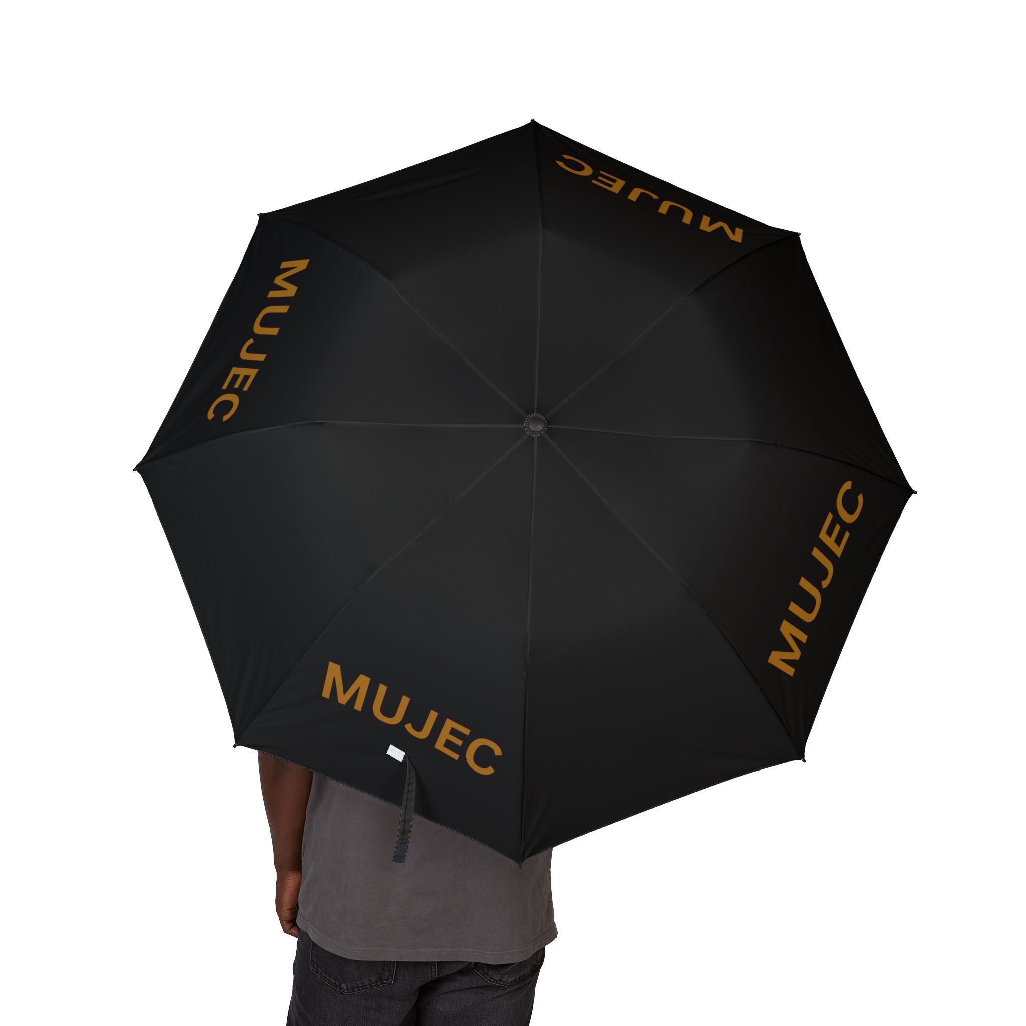 Foldable Umbrella — Black Semi‑Automatic Umbrella with MUJEC Logo