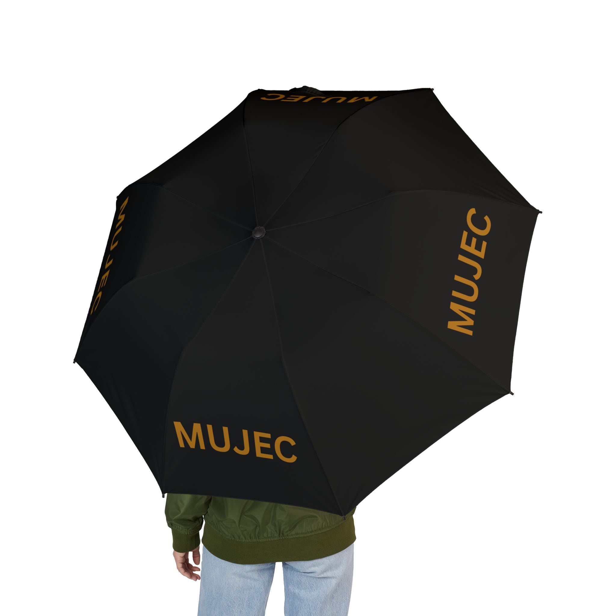 Foldable Umbrella — Black Semi‑Automatic Umbrella with MUJEC Logo