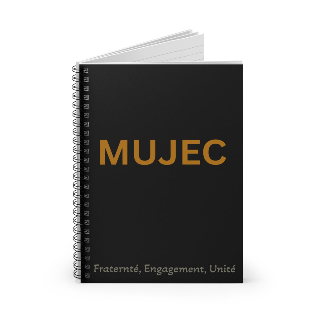 MUJEC Spiral Notebook — Black Ruled Journal with “Fraternité, Engagement, Unité”