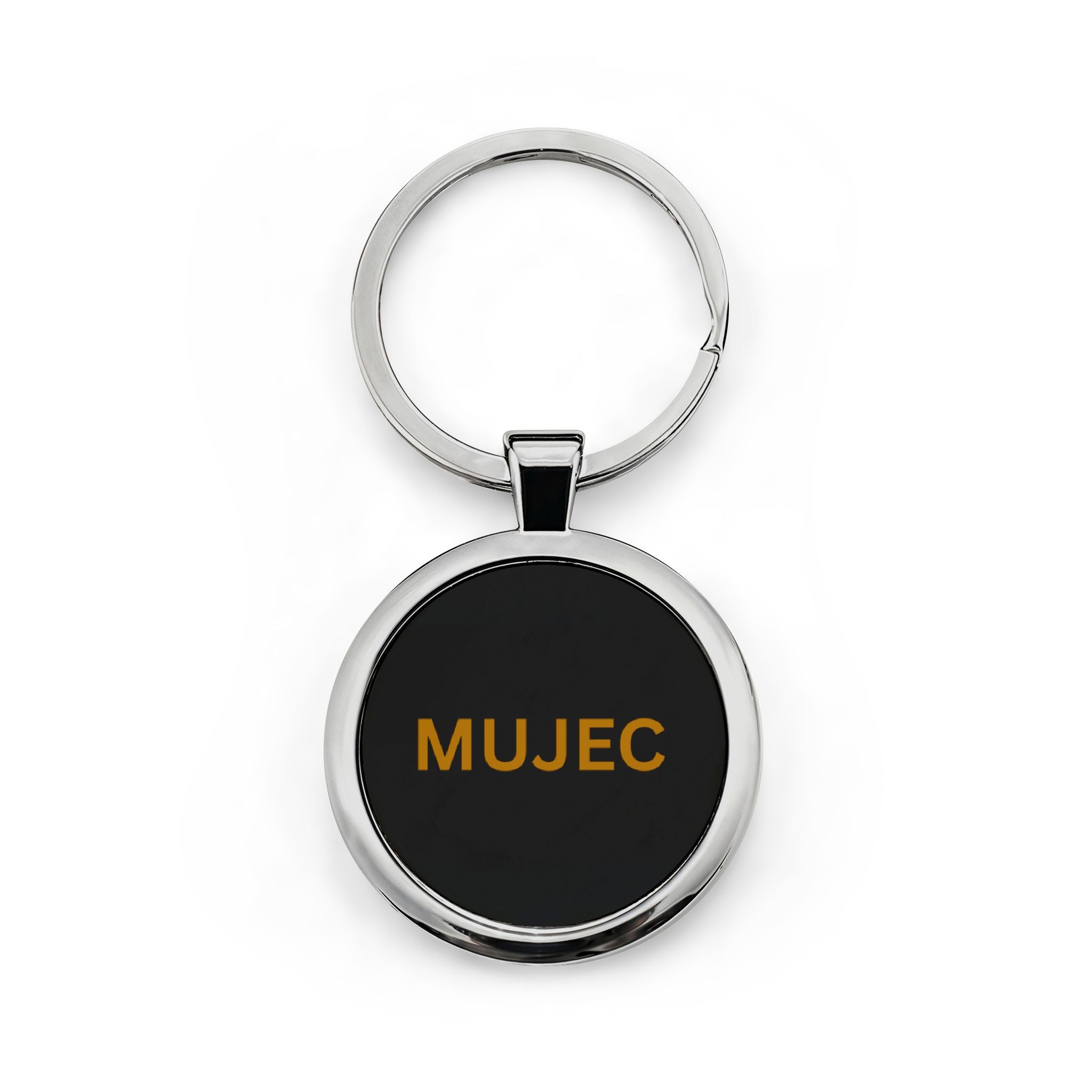 Mujec Round Stainless Steel Keychain – Minimalist Black & Gold Name Tag