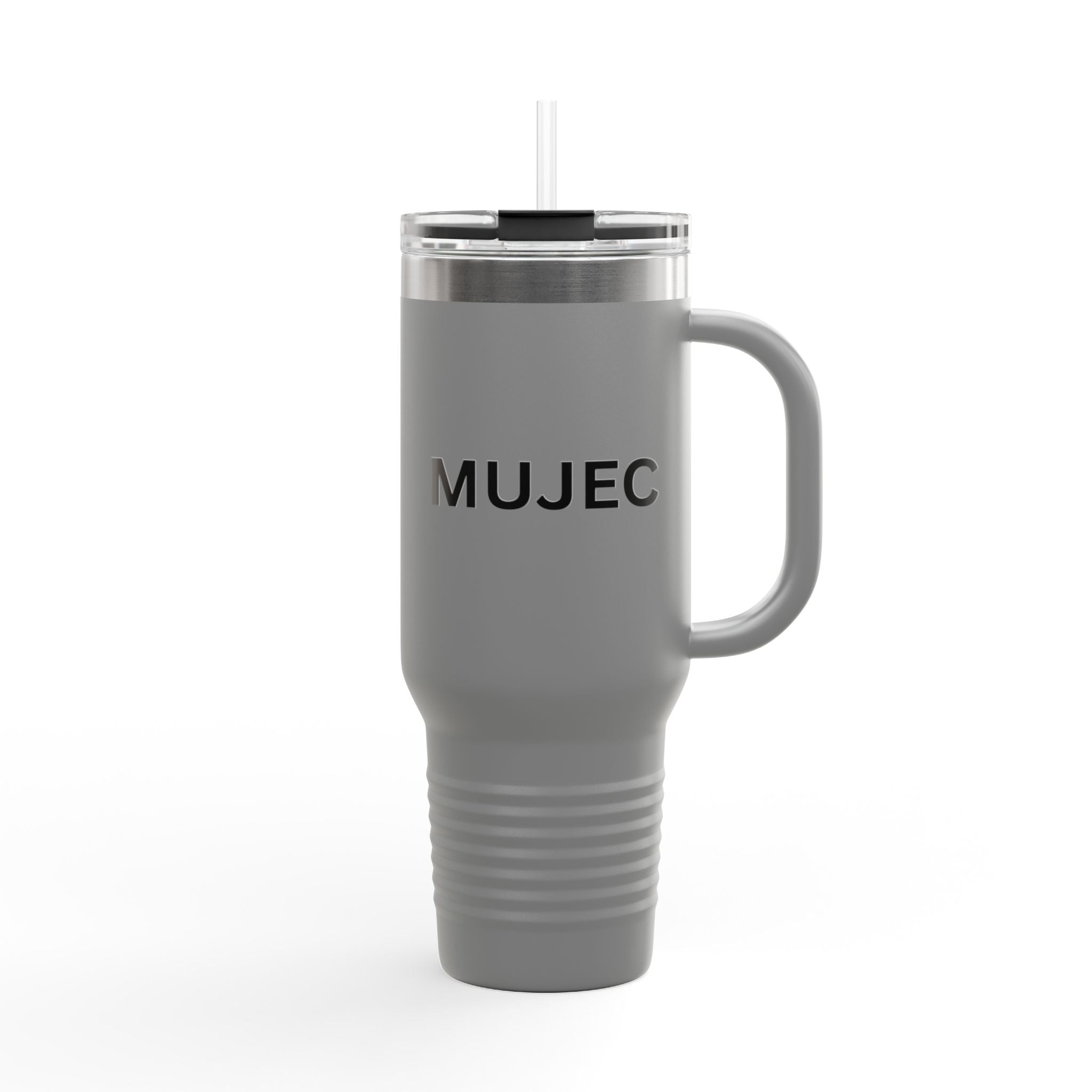 40oz Insulated Travel Mug — White Stainless Tumbler with Gold MUJEC Logo