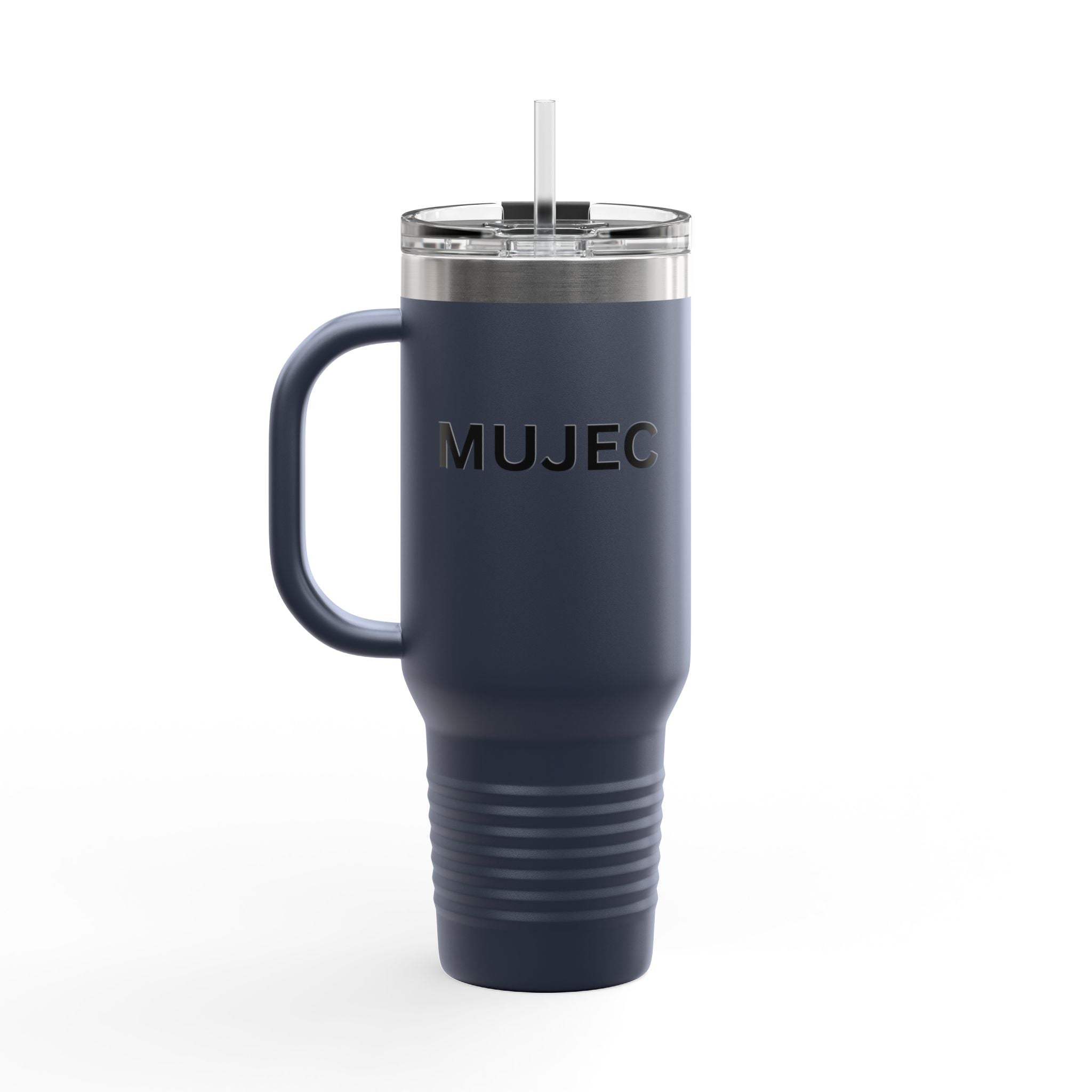40oz Insulated Travel Mug — White Stainless Tumbler with Gold MUJEC Logo