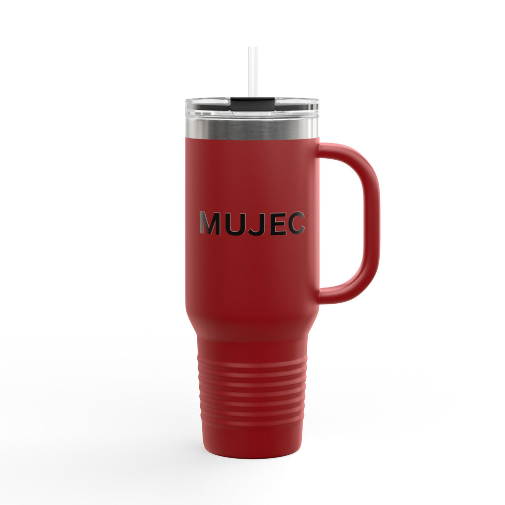 40oz Insulated Travel Mug — White Stainless Tumbler with Gold MUJEC Logo
