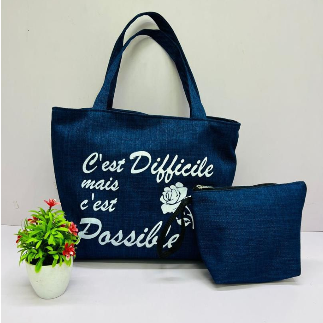 TCHOKOS “C’est Difficile mais c'est Possible” Inspirational Tote & Pouch Set