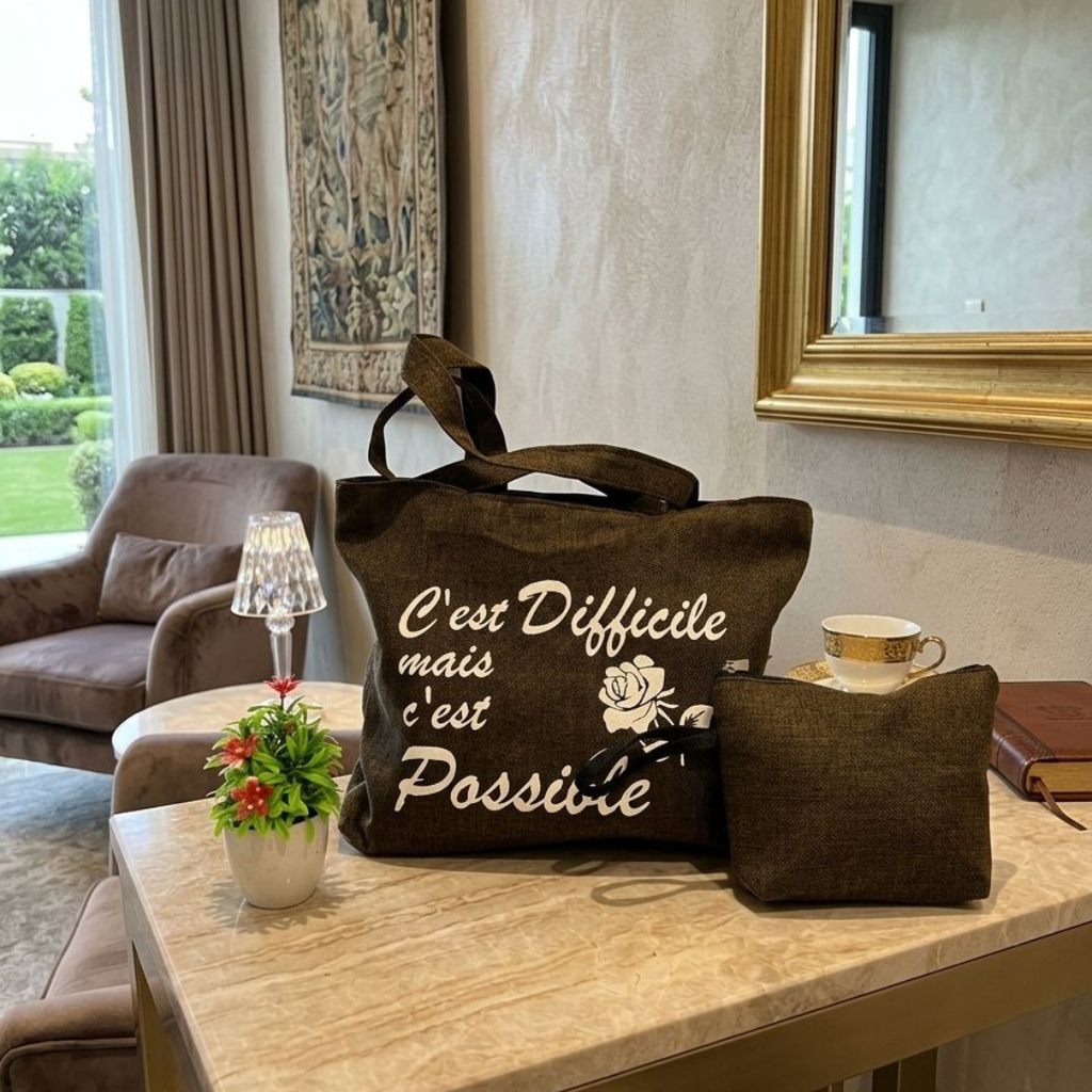 TCHOKOS “C’est Difficile mais c'est Possible” Inspirational Tote & Pouch Set