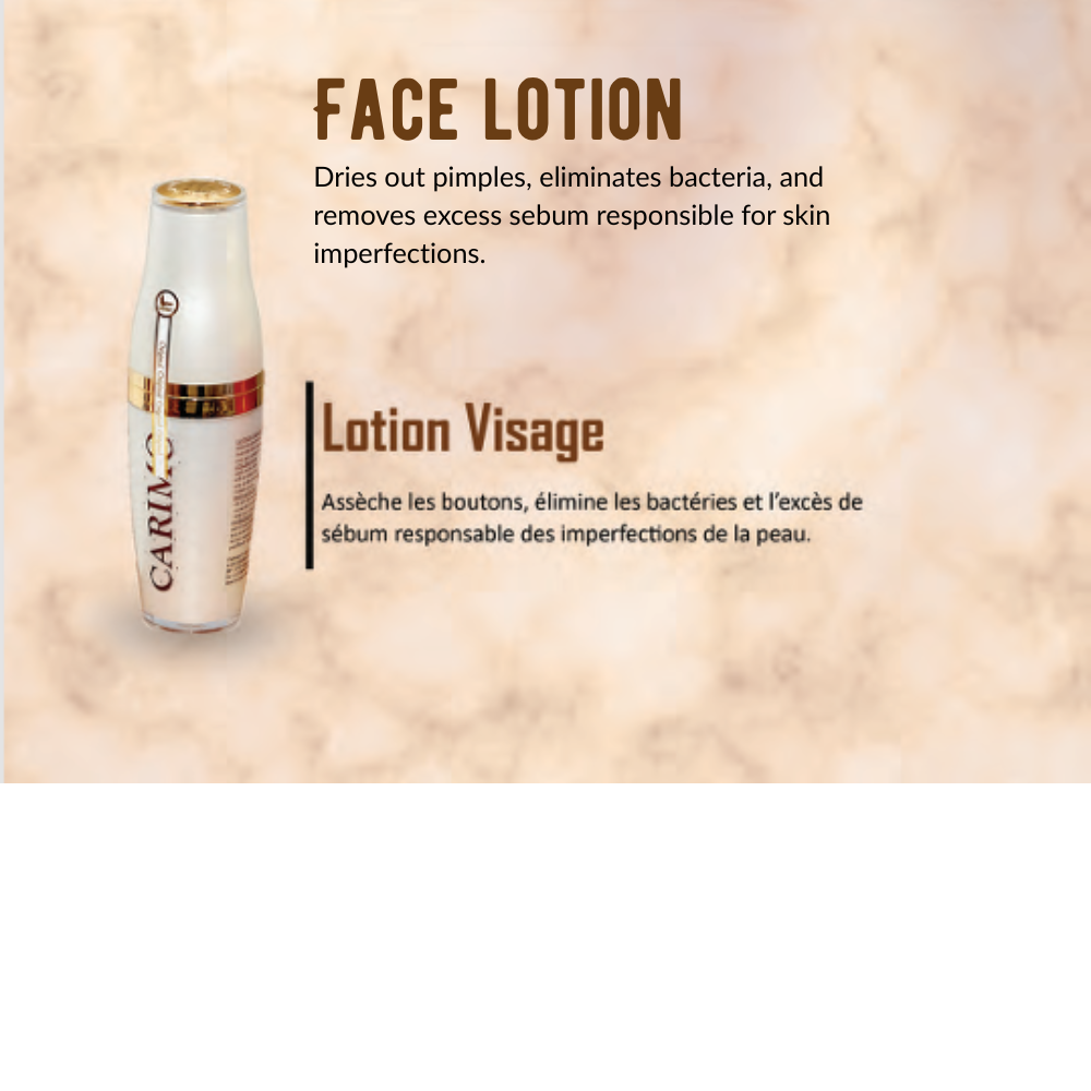 Carin face lotion bottle  of Eclat skin care collection set with text on a beige background