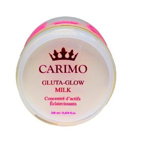 Jar of Carimo Gluta-Glow Milk on a white background