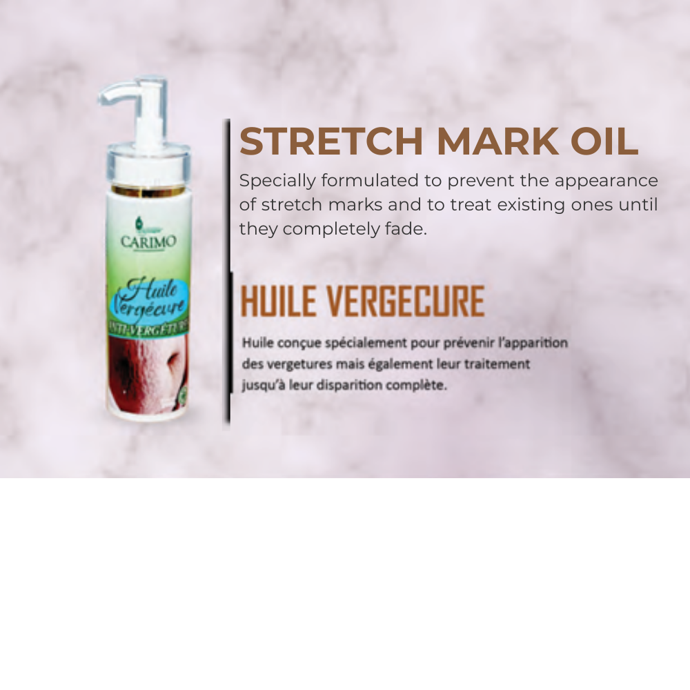 Stretch mark oil bottle with text on a light background