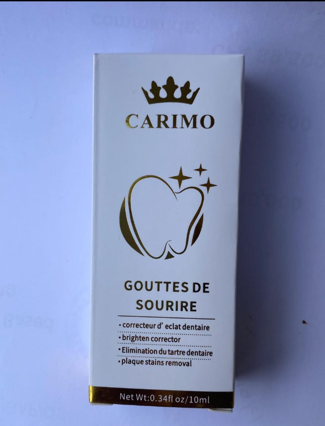 Carimo dental product packaging on a light purple background