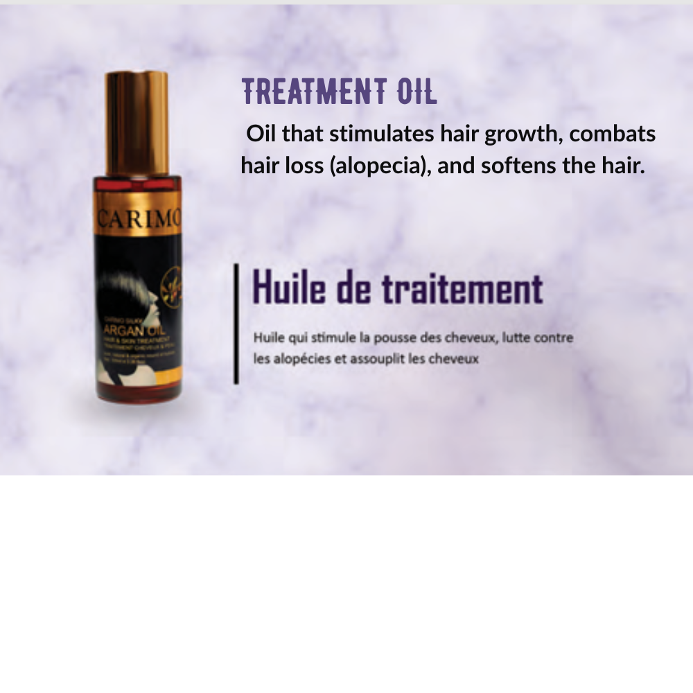 Hair treatment oil bottle of hair growth collection set with text on a light purple background