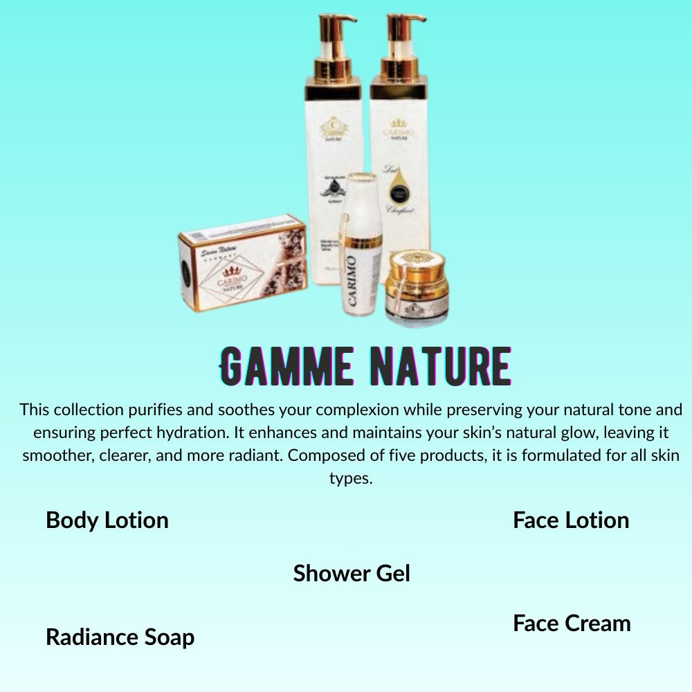 GAMME NATURE skincare product collection on a light blue background