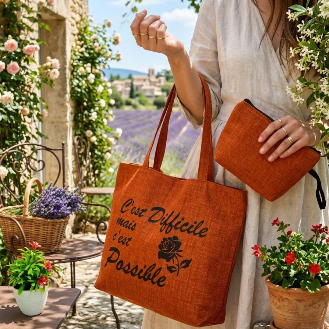 TCHOKOS “C’est Difficile mais c'est Possible” Inspirational Tote & Pouch Set