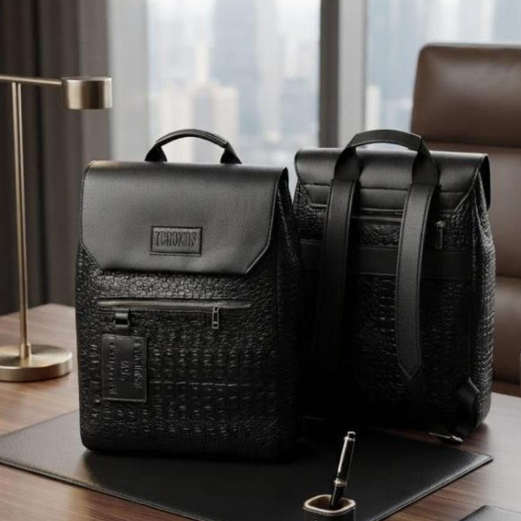 TCHOKOS Executive Leather Backpack – Black - Bovan's Model: 2 zips