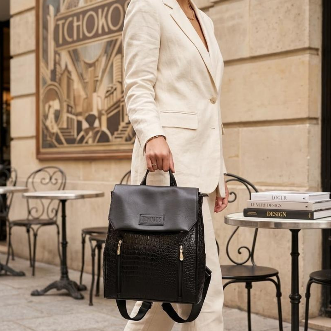 TCHOKOS Executive Leather Backpack – Black - Bovan's Model: 2 zips