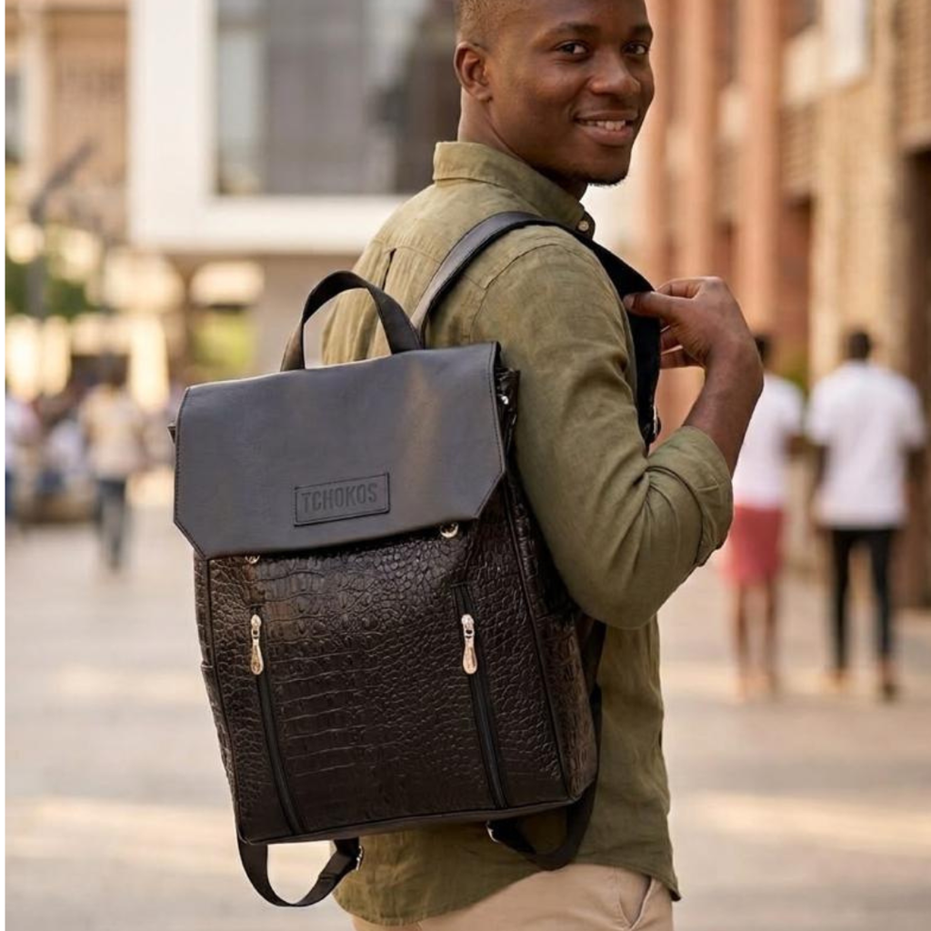 TCHOKOS Executive Leather Backpack – Black - Bovan's Model: 2 zips