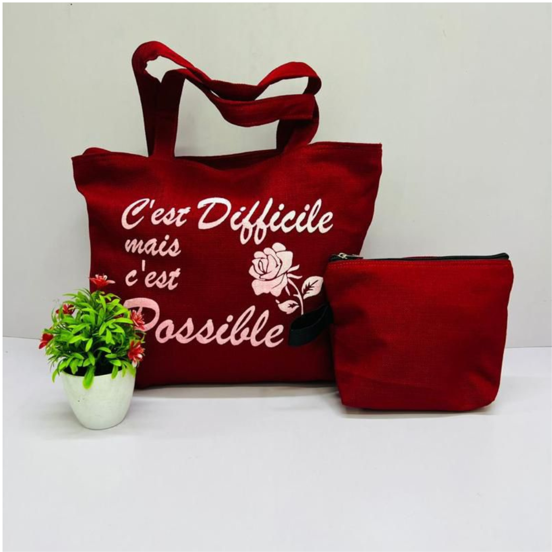 TCHOKOS “C’est Difficile mais c'est Possible” Inspirational Tote & Pouch Set