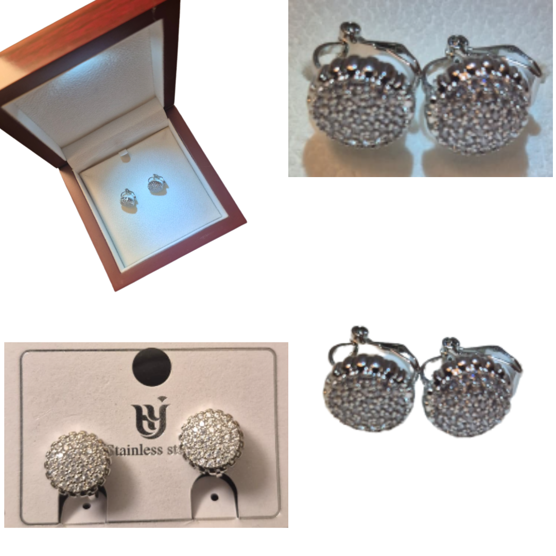 Stainless Steel Crystal Stud Earrings – Elegant Pavé Design